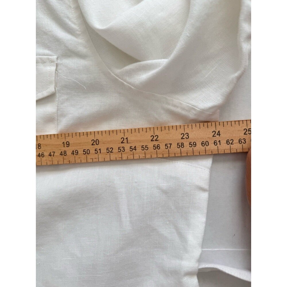 Chaus XL 100% Organic Linen Shirt 3/4 Roll Tab Sleeve Belted Tunic White Pockets - Picture 15 of 15